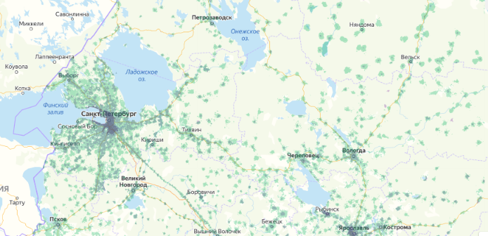 Зона покрытия МТС на карте Асбест 